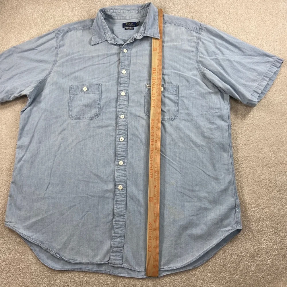 Polo Ralph Lauren Shirt Mens 2XLT Blue Indigo Chambray Short Sleeve Button Down